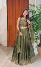 Bridal Style Thai Silk Lehenga Choli with Sequin Embroidery