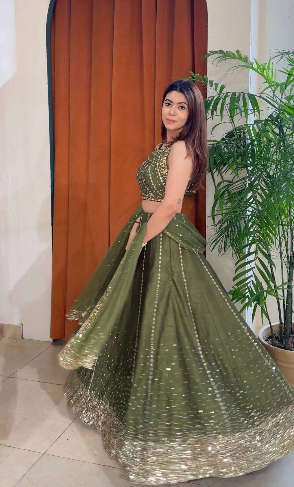 Bridal Style Thai Silk Lehenga Choli with Sequin Embroidery