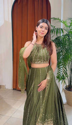 Bridal Style Thai Silk Lehenga Choli with Sequin Embroidery
