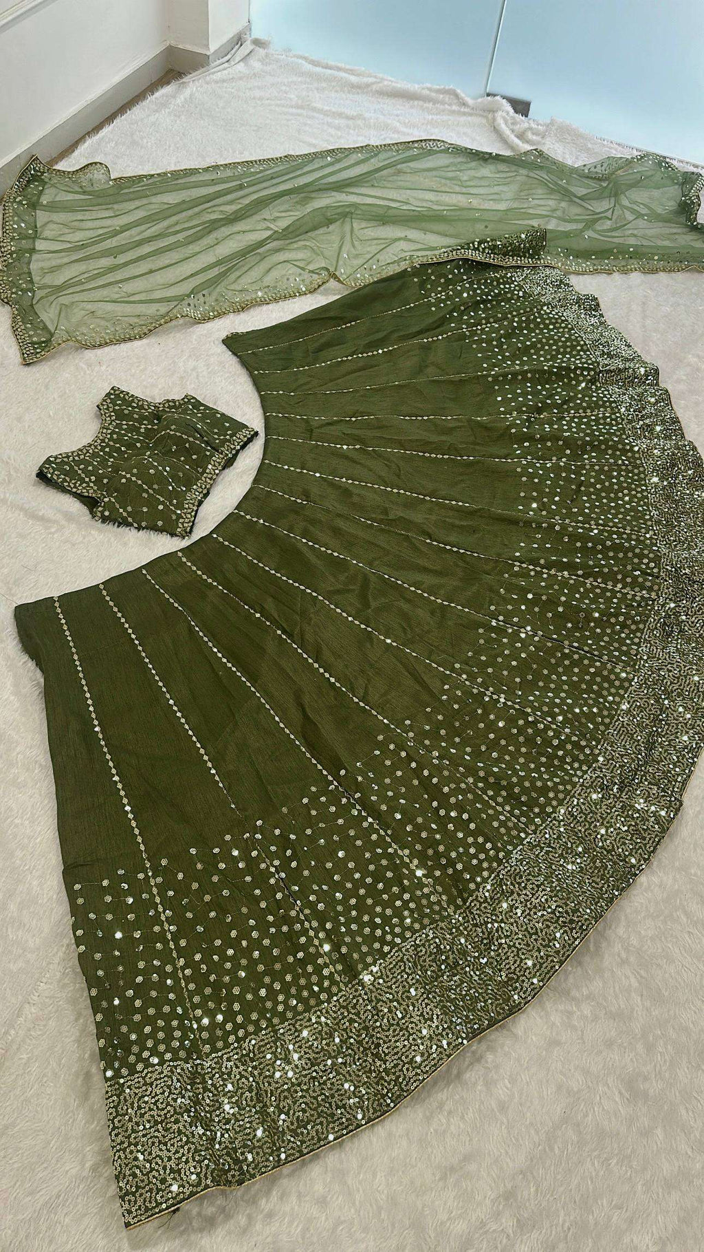 Bridal Style Thai Silk Lehenga Choli with Sequin Embroidery