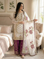 Stylish GMY Silk Top and Embroidered Plazzo with designer Dupatta
