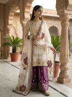 Stylish GMY Silk Top and Embroidered Plazzo with designer Dupatta
