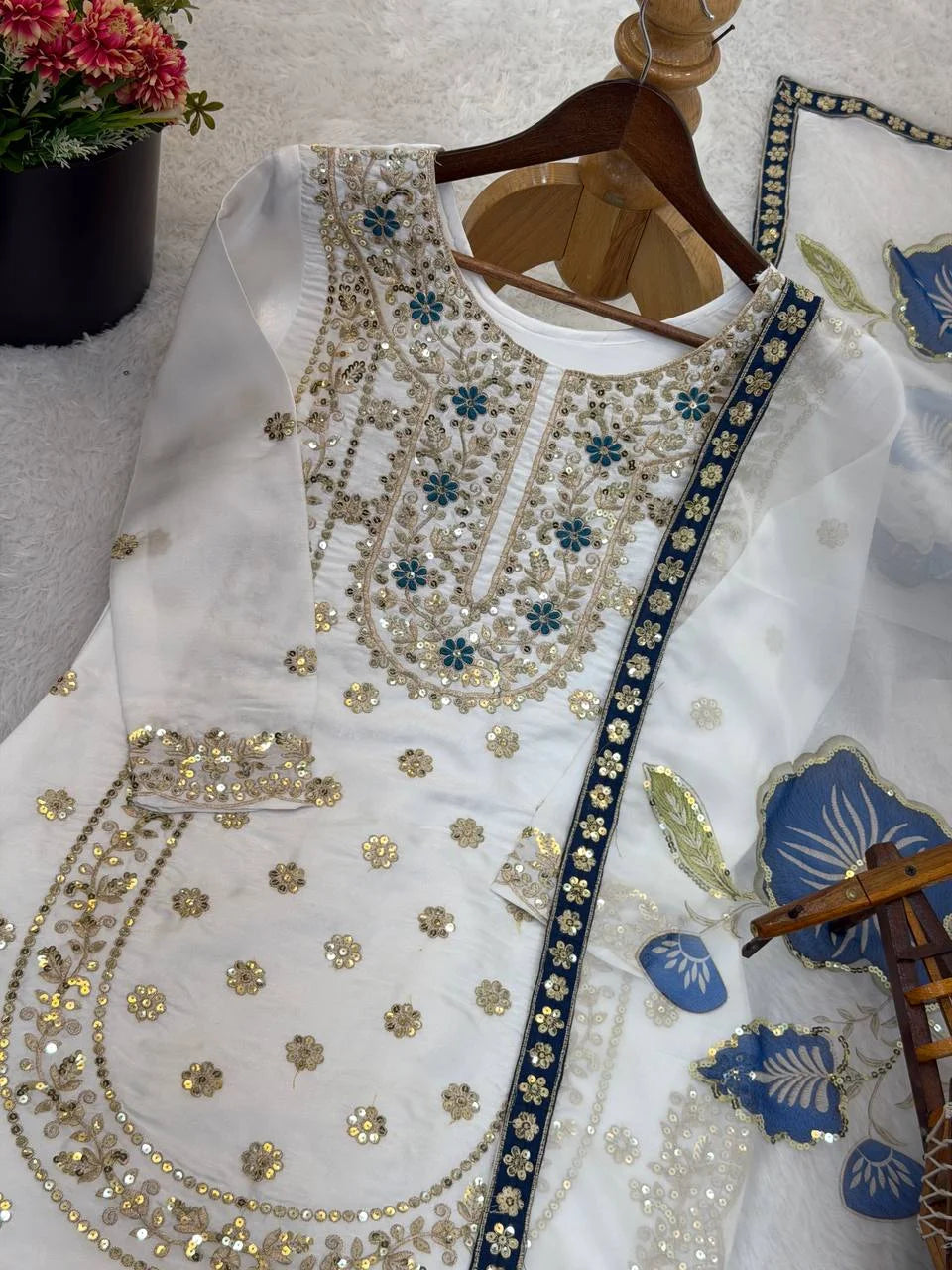 Luxury GMY Silk Ready-to-Wear Top Plazzo Set with Organza Dupatta