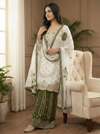 Green GMY Silk Embroidered Plazzo and Top with Dupatta