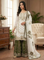 Green GMY Silk Embroidered Plazzo and Top with Dupatta