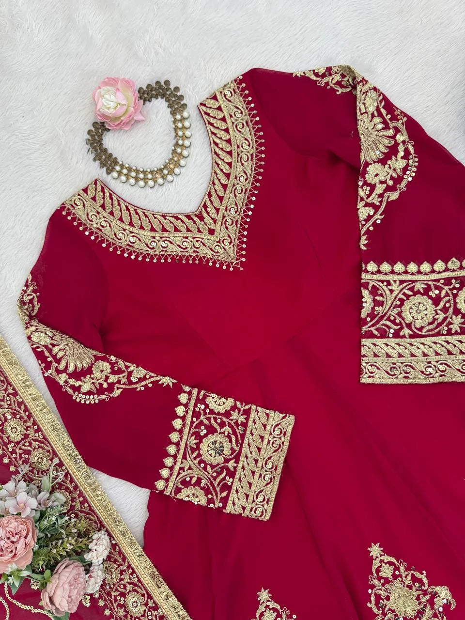Graceful Long Anarkali with Stretch Pant & Embroidered Dupatta