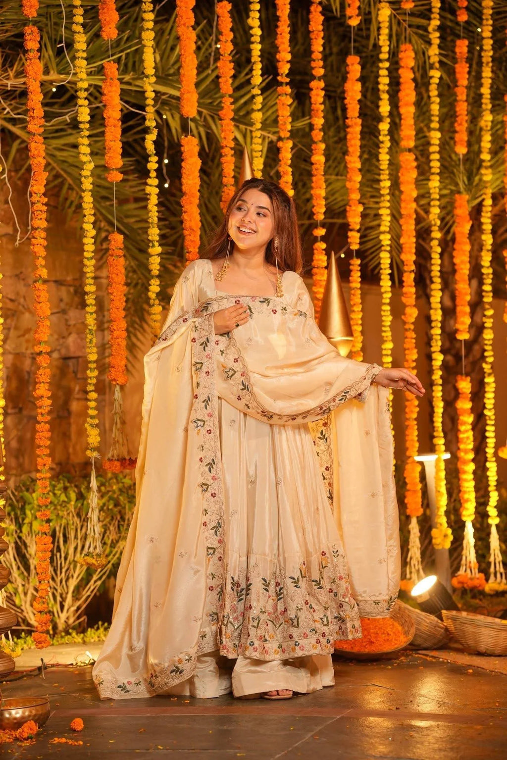 White Festive Wear Anarkali Plazzo Set with Rich Embroidery