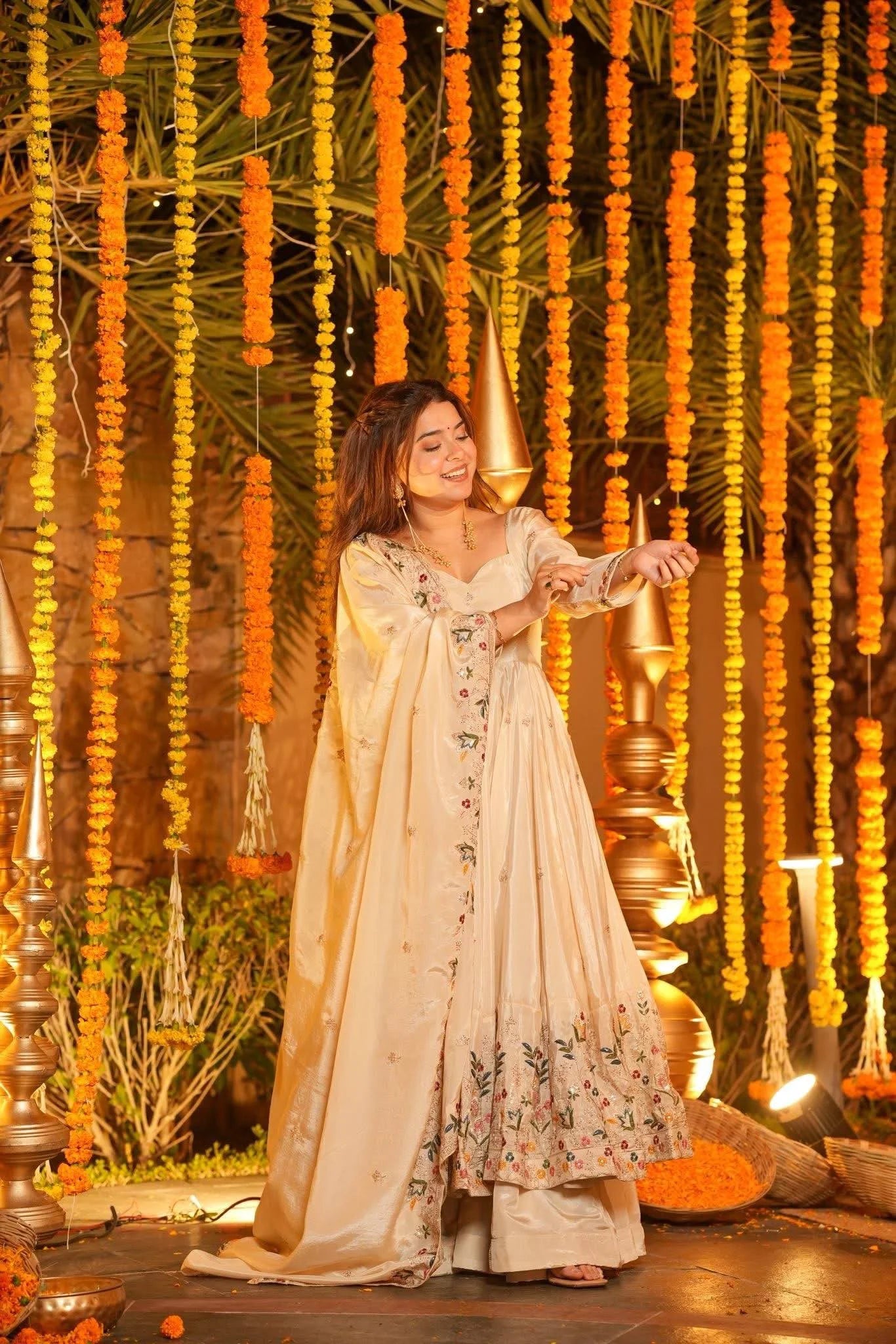 White Festive Wear Anarkali Plazzo Set with Rich Embroidery