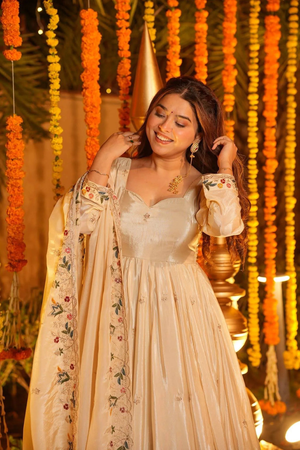 White Festive Wear Anarkali Plazzo Set with Rich Embroidery
