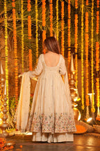 White Festive Wear Anarkali Plazzo Set with Rich Embroidery