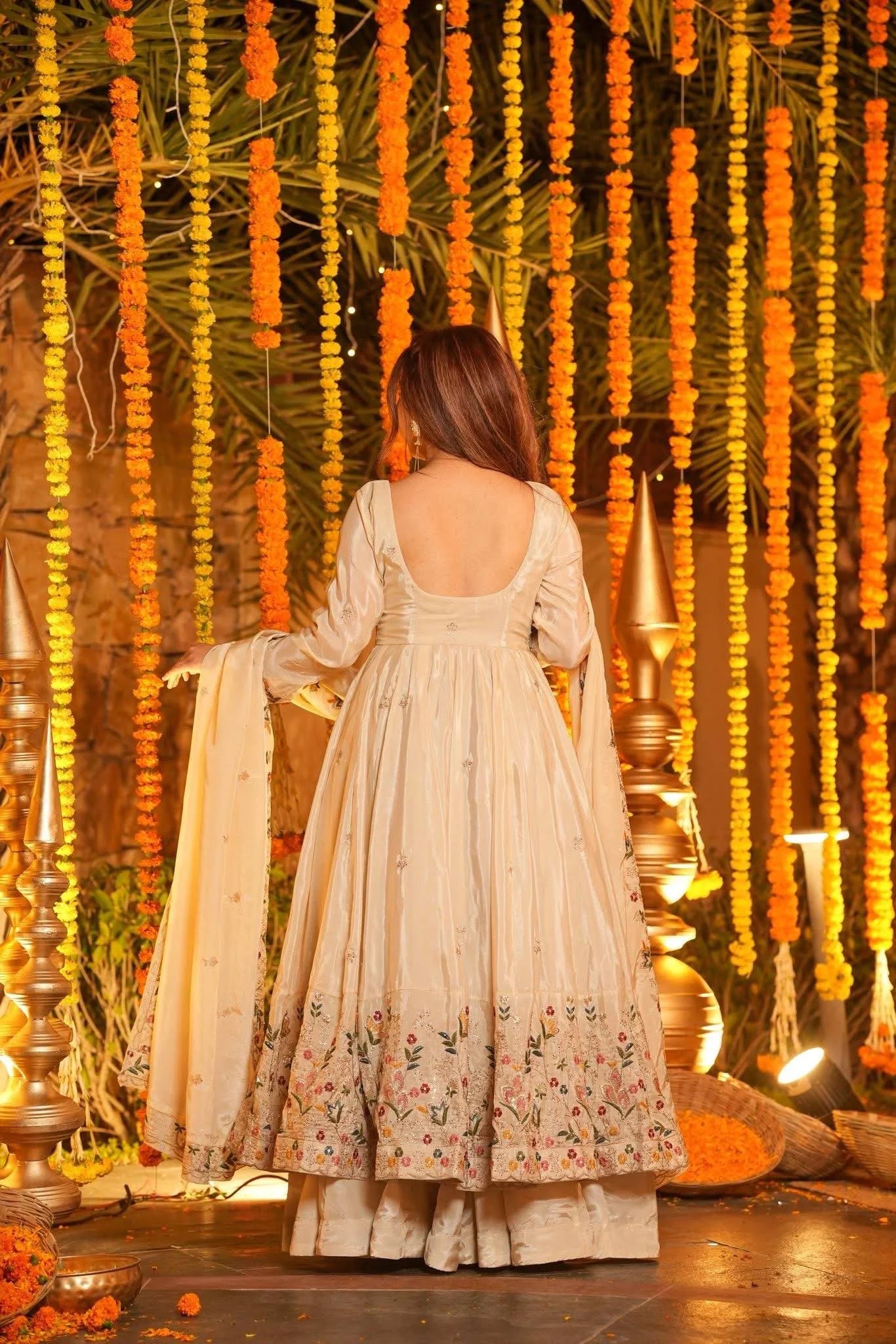 White Festive Wear Anarkali Plazzo Set with Rich Embroidery