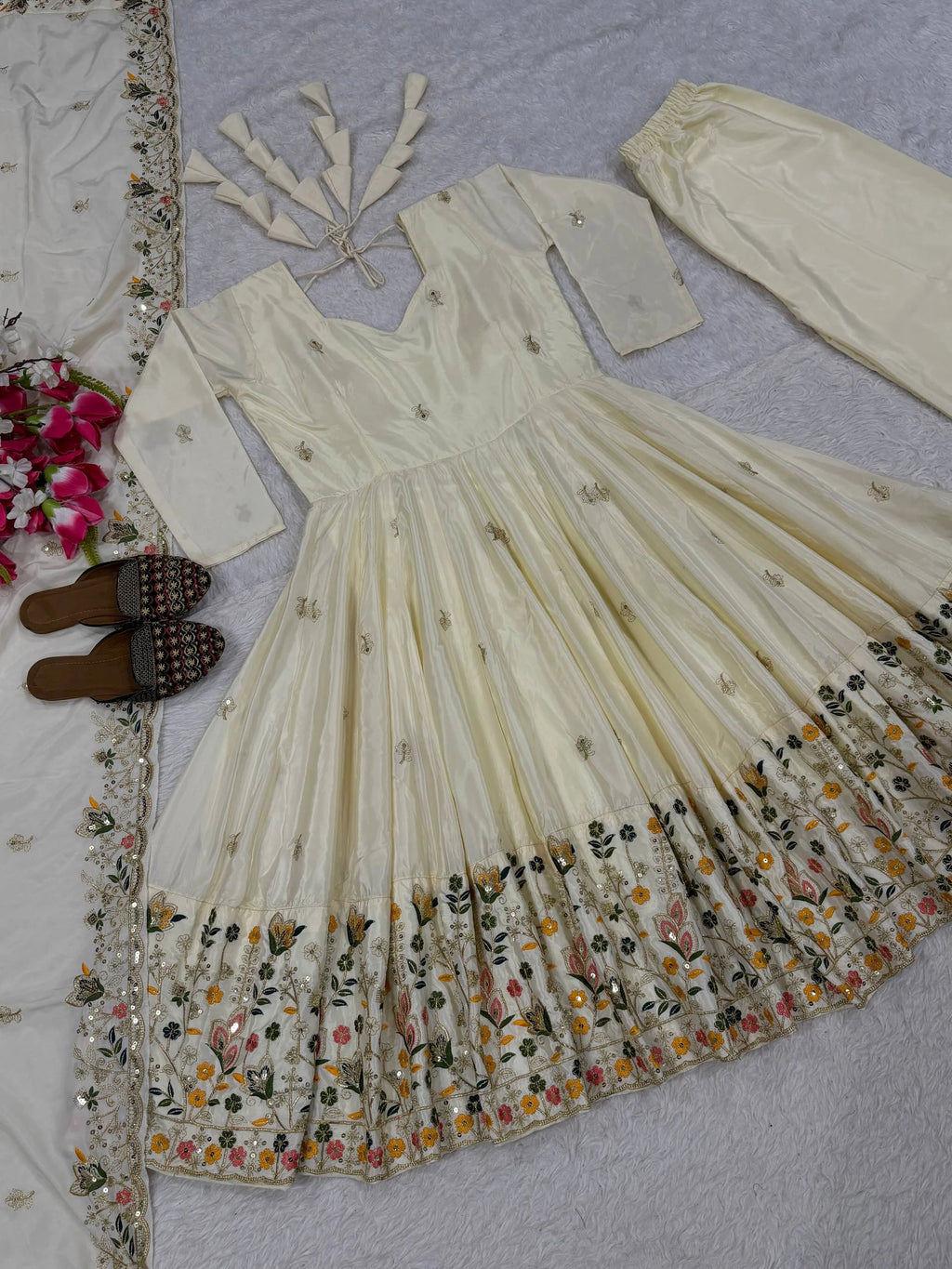 White Festive Wear Anarkali Plazzo Set with Rich Embroidery