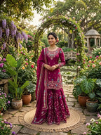 Trendy Eid Outfit Ethnic Kurta Sharara with Elegant Embroidered Dupatta