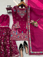 Trendy Eid Outfit Ethnic Kurta Sharara with Elegant Embroidered Dupatta