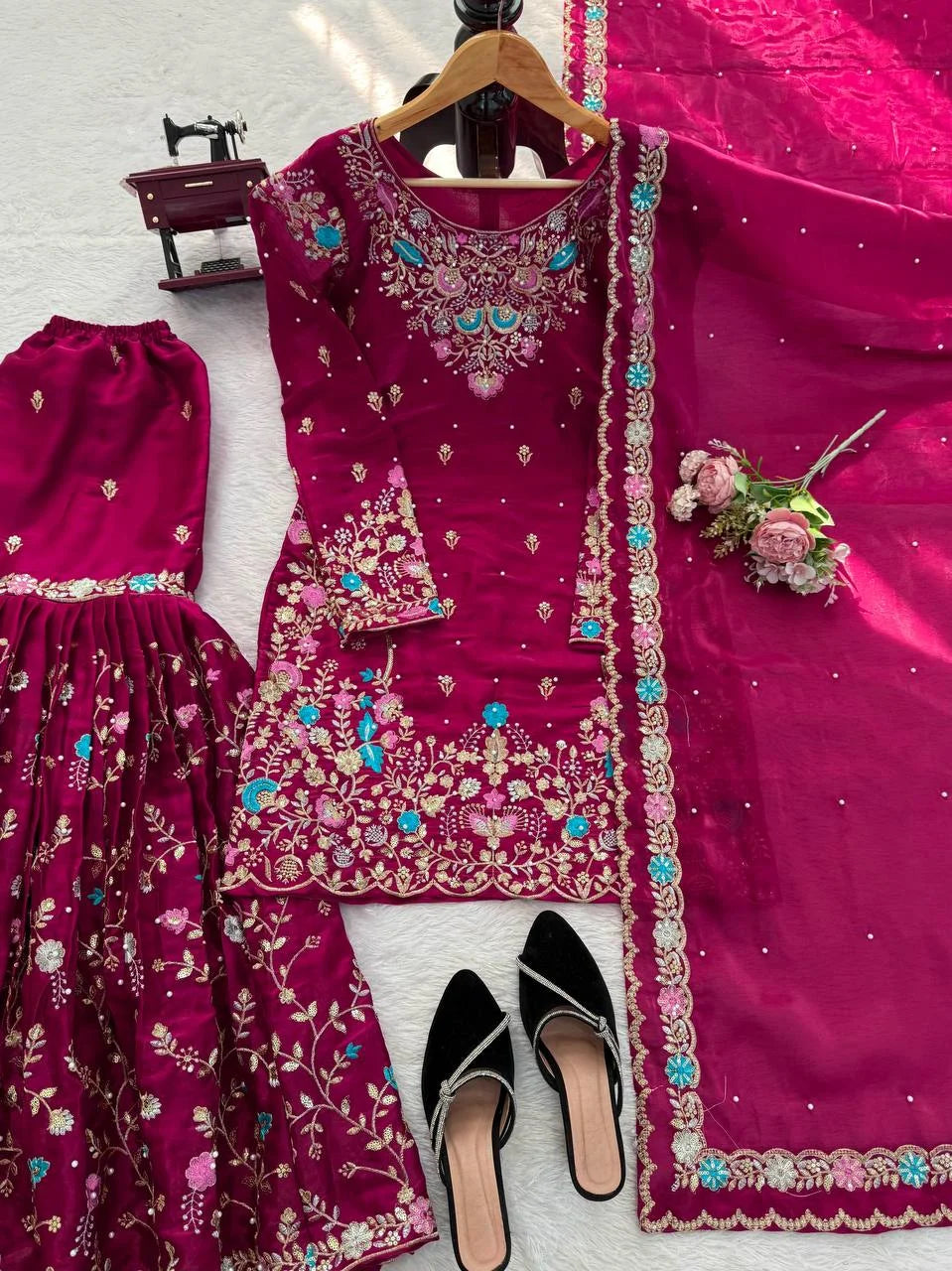 Trendy Eid Outfit Ethnic Kurta Sharara with Elegant Embroidered Dupatta