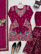 Trendy Eid Outfit Ethnic Kurta Sharara with Elegant Embroidered Dupatta