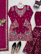 Trendy Eid Outfit Ethnic Kurta Sharara with Elegant Embroidered Dupatta