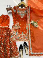 Trendy Eid Wear Ethnic Kurta Sharara with Elegant Embroidered Dupatta