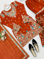 Trendy Eid Wear Ethnic Kurta Sharara with Elegant Embroidered Dupatta