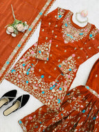 Trendy Eid Wear Ethnic Kurta Sharara with Elegant Embroidered Dupatta