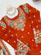 Trendy Eid Wear Ethnic Kurta Sharara with Elegant Embroidered Dupatta