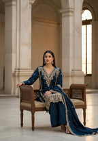 Classic Blue Jimmy Choo Top Plazzo with Matching Dupatta