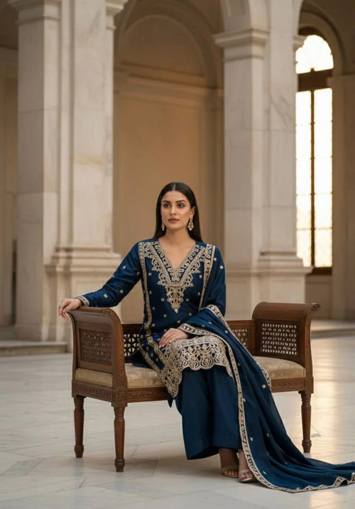 Classic Blue Jimmy Choo Top Plazzo with Matching Dupatta