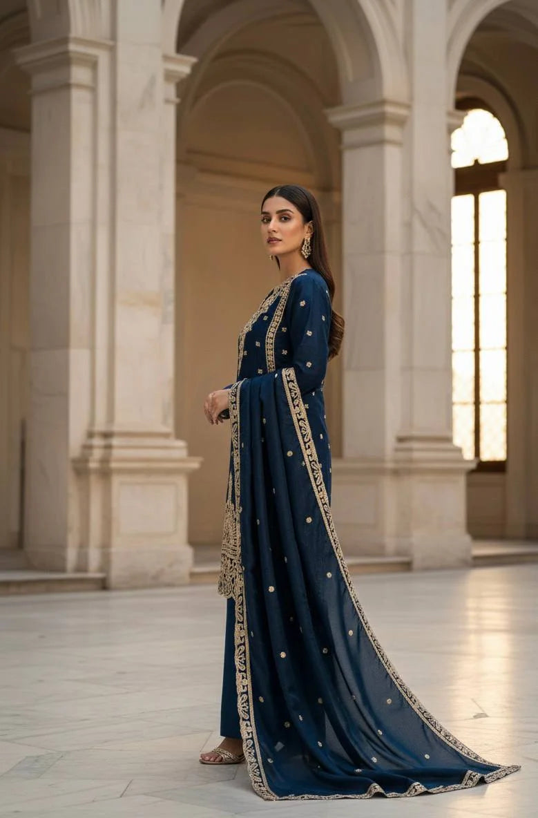 Classic Blue Jimmy Choo Top Plazzo with Matching Dupatta