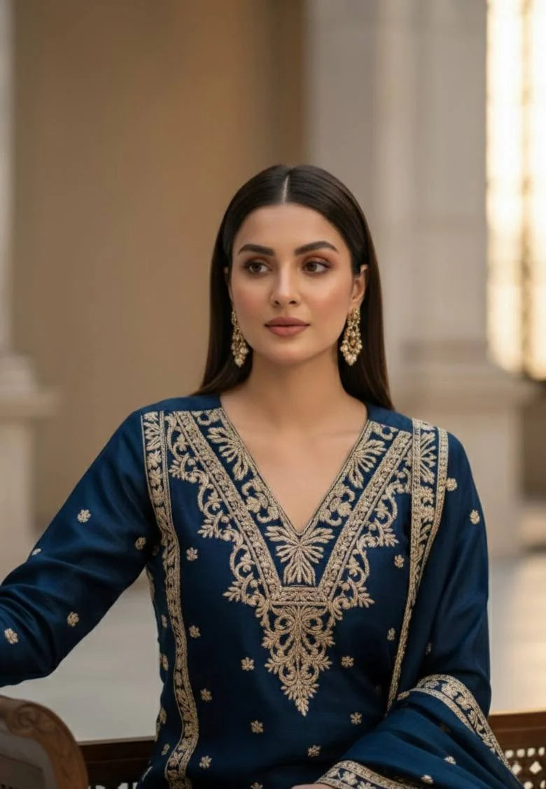 Classic Blue Jimmy Choo Top Plazzo with Matching Dupatta