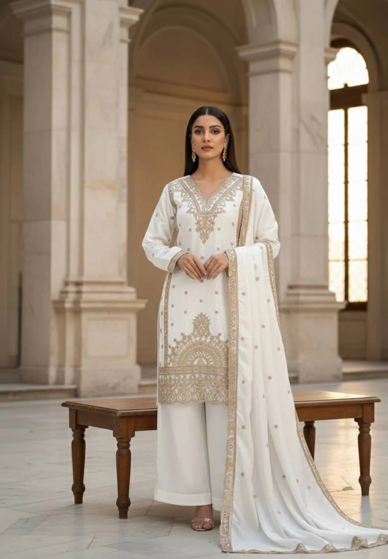 Luxury White Jimmy Choo Party Wear Plazzo Set