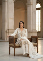 Luxury White Jimmy Choo Party Wear Plazzo Set