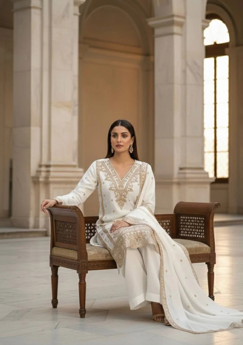 Luxury White Jimmy Choo Party Wear Plazzo Set