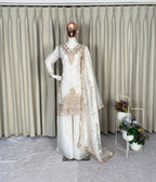 Luxury White Jimmy Choo Party Wear Plazzo Set
