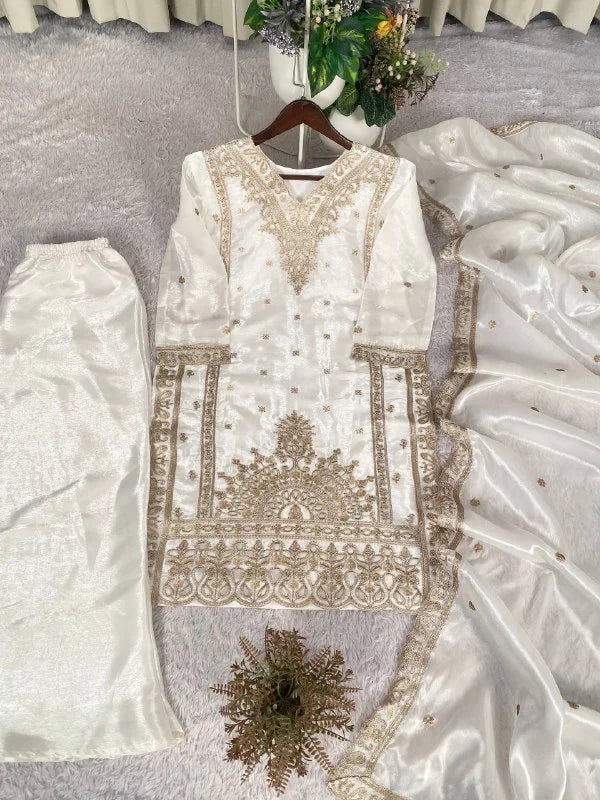 Luxury White Jimmy Choo Party Wear Plazzo Set