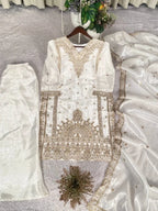 Luxury White Jimmy Choo Party Wear Plazzo Set
