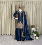 Classic Blue Jimmy Choo Top Plazzo with Matching Dupatta