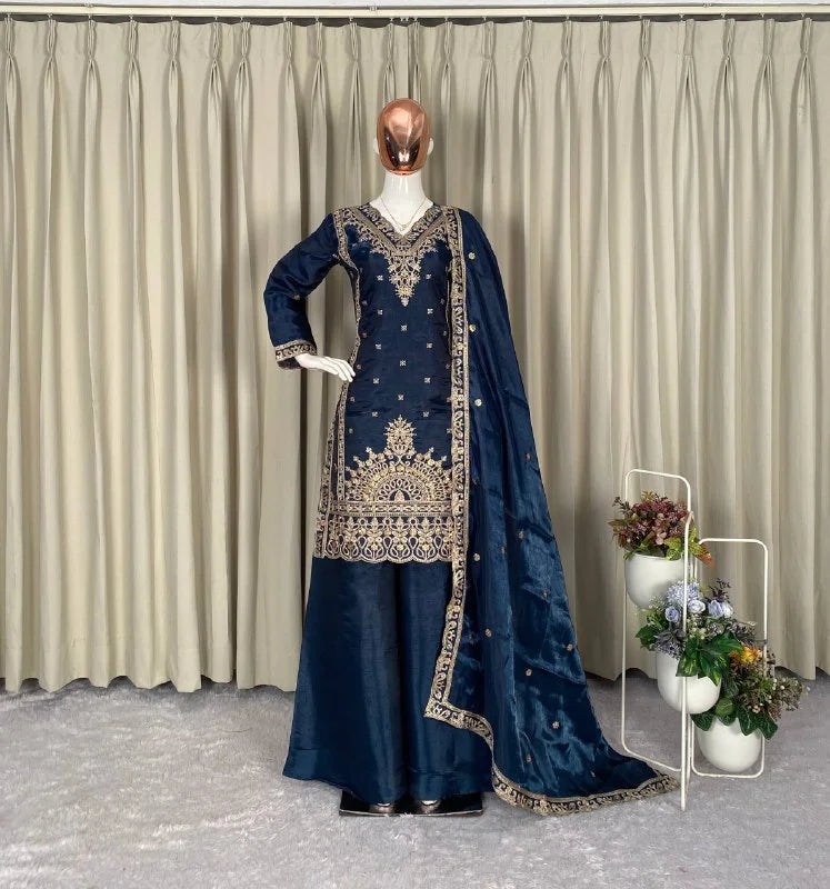 Classic Blue Jimmy Choo Top Plazzo with Matching Dupatta