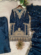 Classic Blue Jimmy Choo Top Plazzo with Matching Dupatta