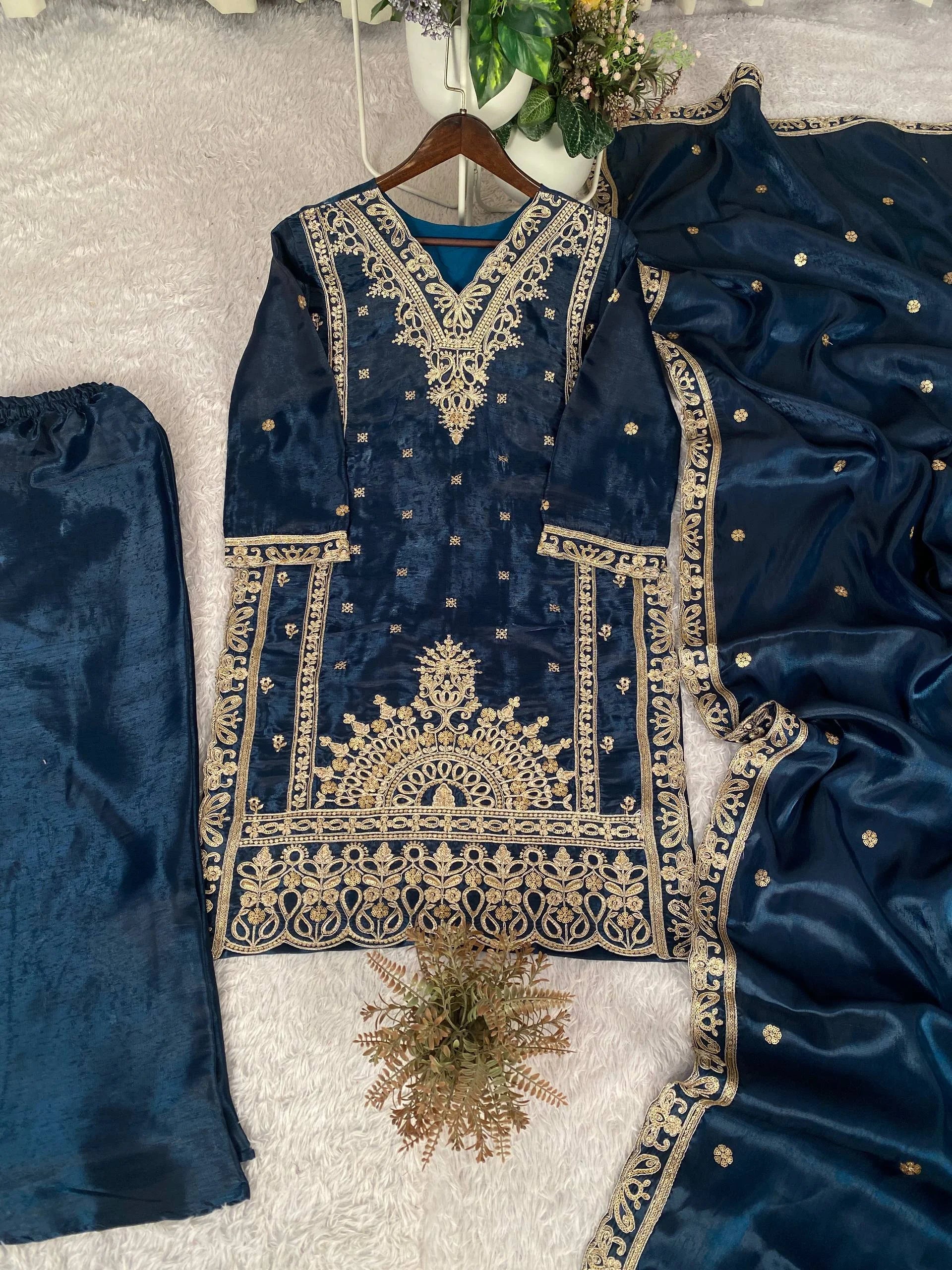 Classic Blue Jimmy Choo Top Plazzo with Matching Dupatta