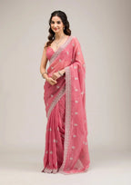 Party Wear Chiffon Saree with FancyCutwork Border & Diamond Embroidery
