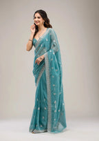 Chic Party Style Crunchy Chiffon Saree with Zari Diamond Work