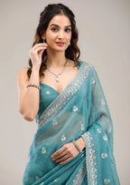 Chic Party Style Crunchy Chiffon Saree with Zari Diamond Work
