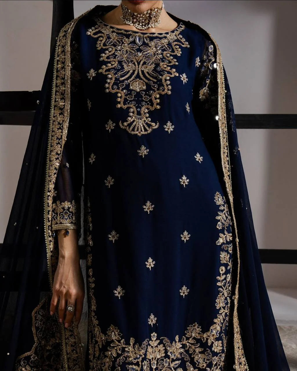 Luxury GMY Silk Embroidered Top Plazzo Set with Dupatta