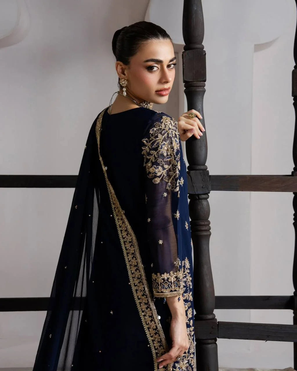 Luxury GMY Silk Embroidered Top Plazzo Set with Dupatta