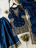 Luxury GMY Silk Embroidered Top Plazzo Set with Dupatta