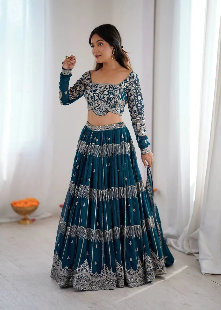 Classic Celebration Look: Thread & Sequence Faux Georgette Lehenga