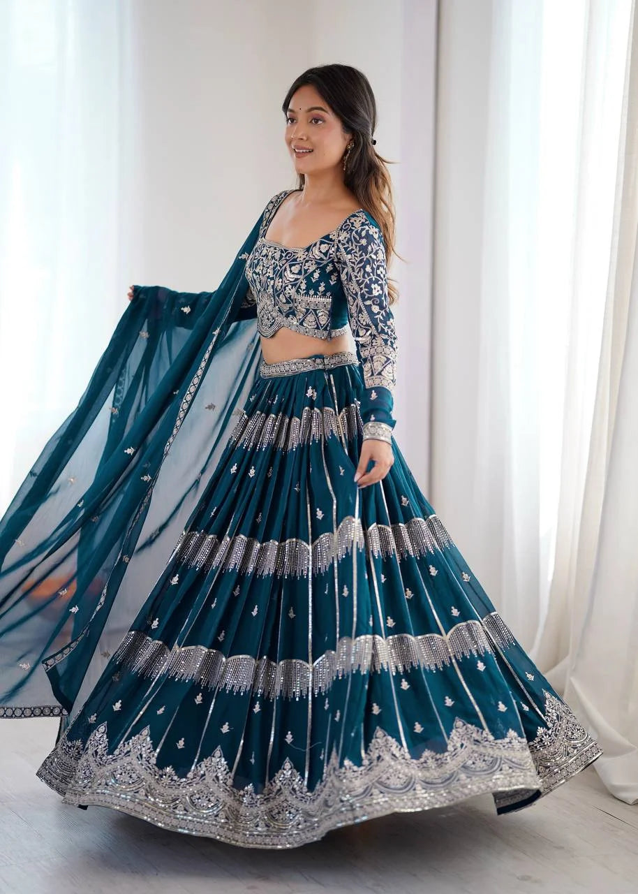 Classic Celebration Look: Thread & Sequence Faux Georgette Lehenga