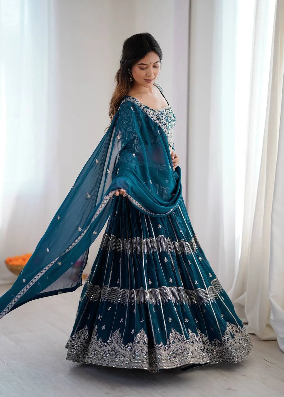 Classic Celebration Look: Thread & Sequence Faux Georgette Lehenga
