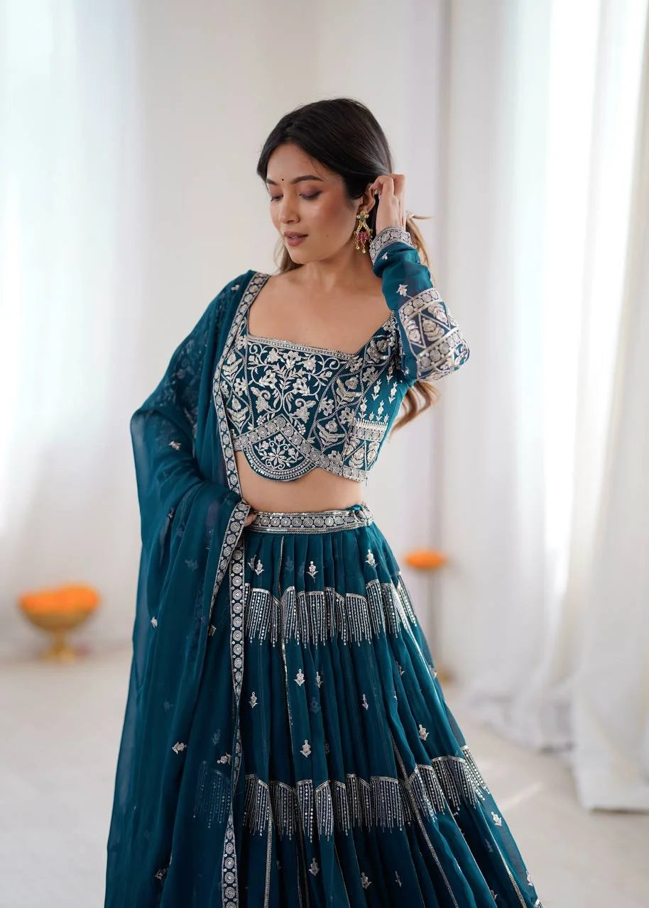 Classic Celebration Look: Thread & Sequence Faux Georgette Lehenga