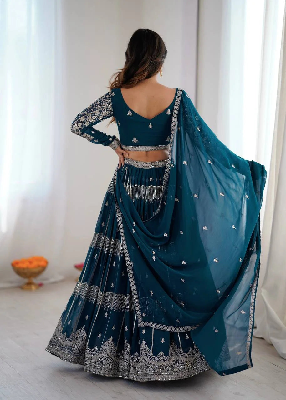 Classic Celebration Look: Thread & Sequence Faux Georgette Lehenga